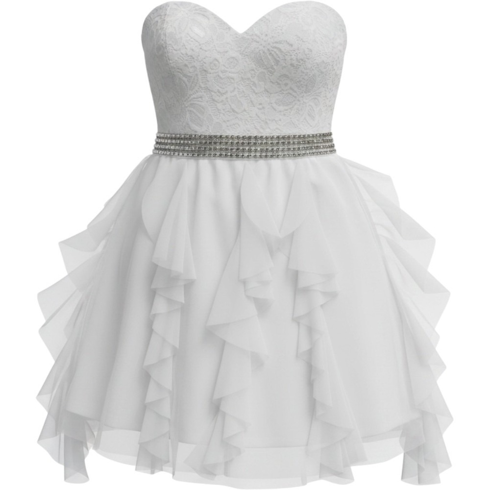 Belinda Mini Dress Women Medium White Lace Tulle Ruffle Strapless Rhinestone Y2K